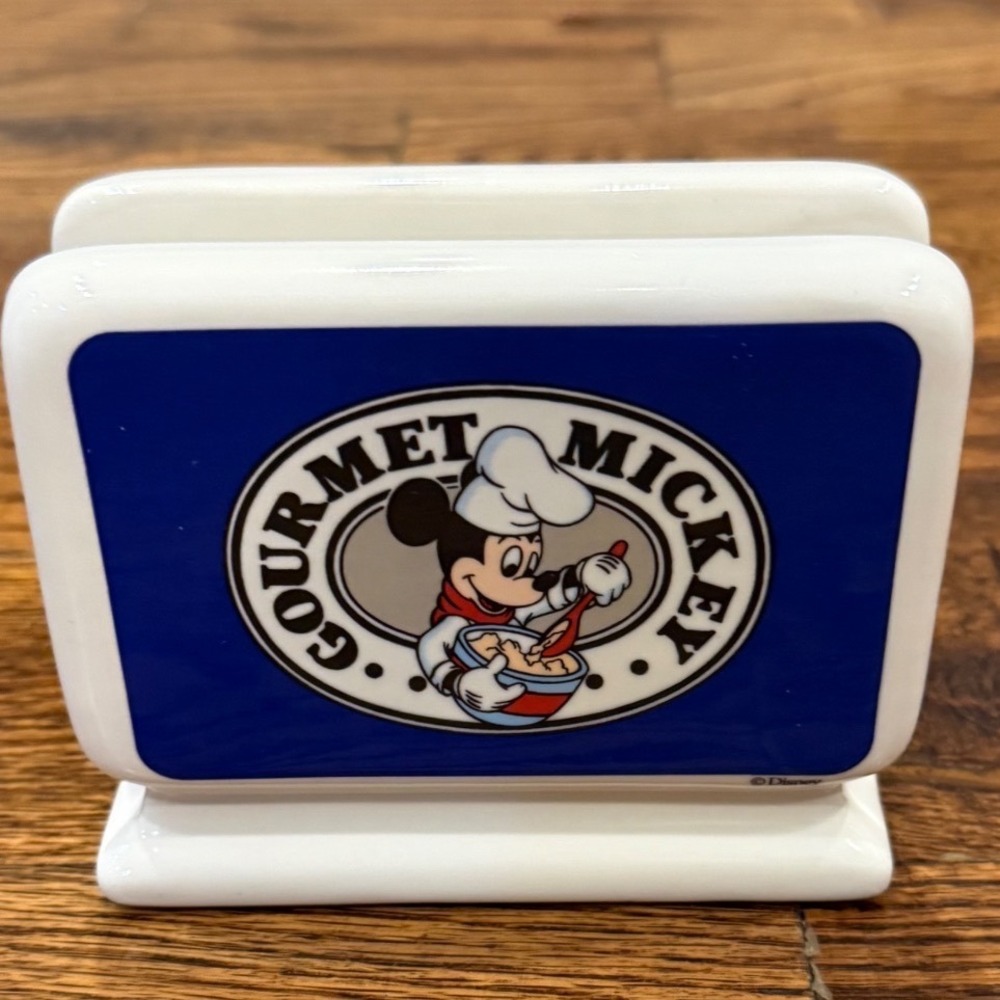 Vintage Disney Gourmet Mickey Mouse Ceramic Napkin Holder Chef White Blue Rare